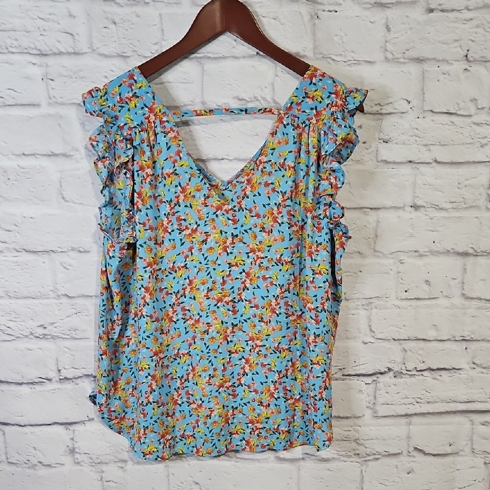 LOFT Multicolor Floral Ruffle Sleeve Blouse - Picture 6 of 7